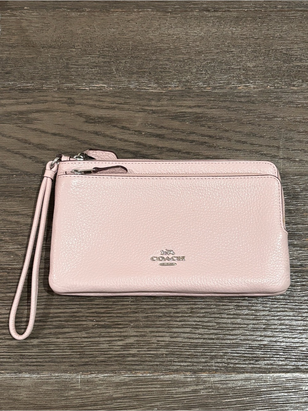 Coach Ice Pink Pebbled Leather Double Zip Wallet Wristlet